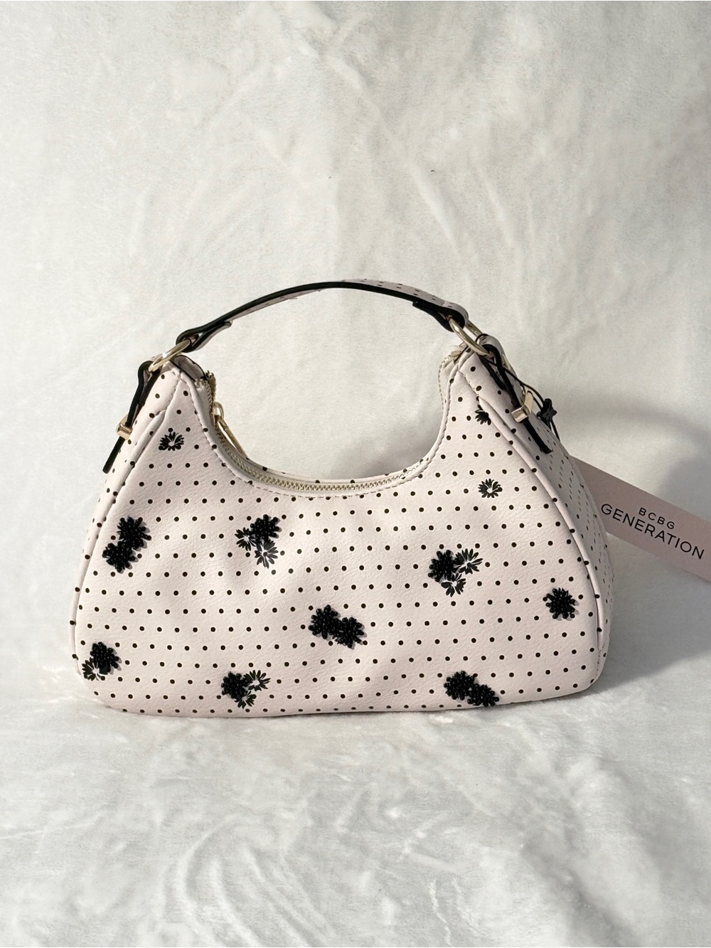 BCBGeneration Polka Dotted Shoulder Bag with Black Beading